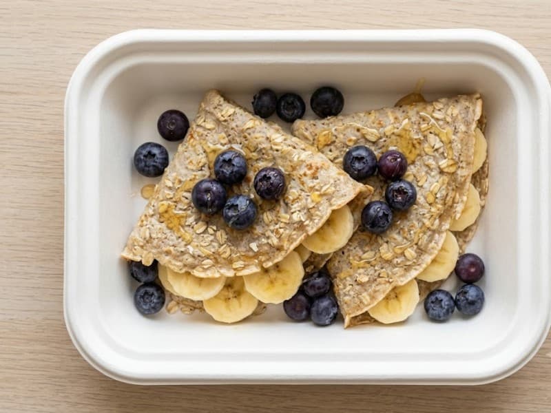 Crepe de avena con plátano y arándanos